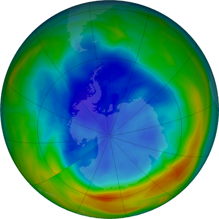 Antarctic ozone map for 27 August 2019